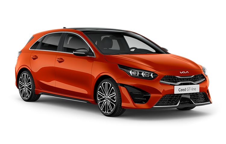 Kia Ceed GT Line rood/oranje schuin voorkant zonder achtergrond